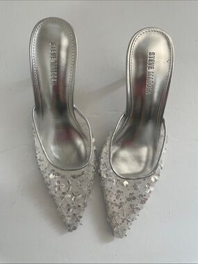 Steve Madden Alexi Heels Sequin Silver Mesh